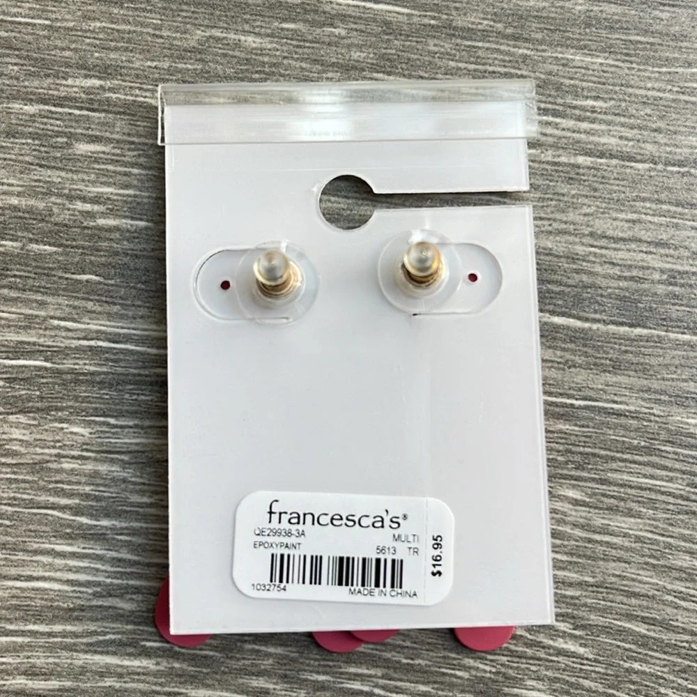 Francesca’s Bobbie Epoxy Paint Earrings, pink & orange